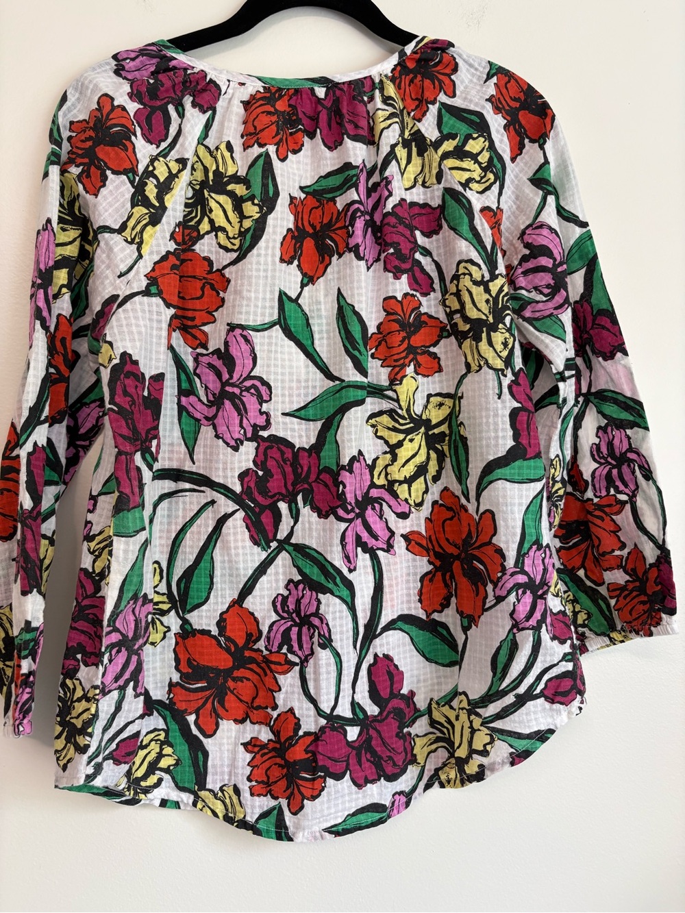Roller Rabbit Lucy White Floral Split Round Neck Tunic Top Sz M 100% Cotton - Picture 7 of 11
